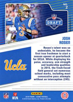 2018 Score - NFL Draft Red #2 Josh Rosen Back