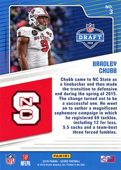 2018 Score - NFL Draft Red #3 Bradley Chubb Back