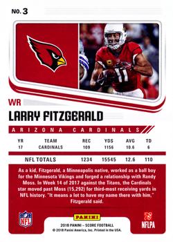 2018 Score - Red #3 Larry Fitzgerald Back