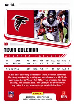 2018 Score - Red #14 Tevin Coleman Back