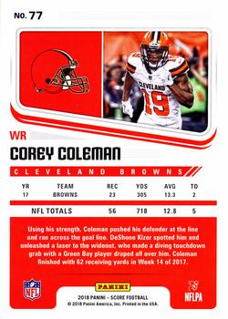 2018 Score - Red #77 Corey Coleman Back