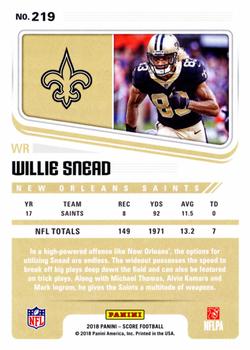 2018 Score - Red #219 Willie Snead Back