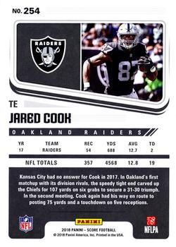 2018 Score - Red #254 Jared Cook Back