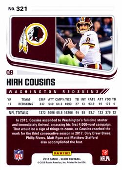 2018 Score - Red #321 Kirk Cousins Back