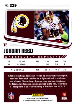 2018 Score - Red #329 Jordan Reed Back