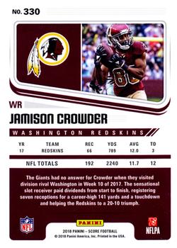 2018 Score - Red #330 Jamison Crowder Back