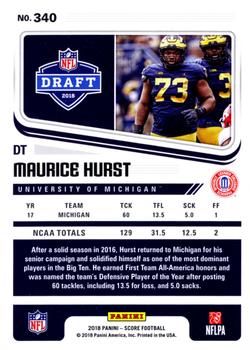 2018 Score - Red #340 Maurice Hurst Jr. Back