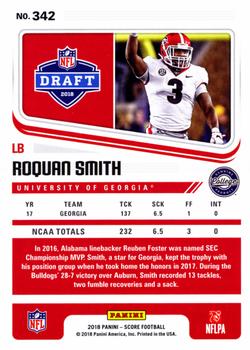 2018 Score - Red #342 Roquan Smith Back
