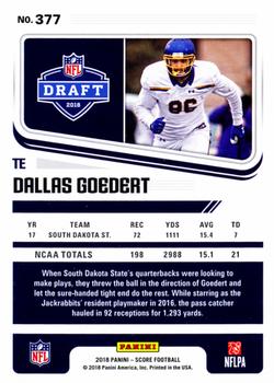 2018 Score - Red #377 Dallas Goedert Back