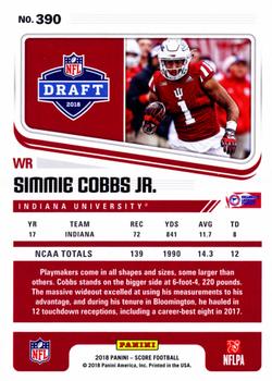 2018 Score - Red #390 Simmie Cobbs Jr. Back