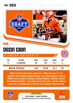 2018 Score - Red #393 Deon Cain Back