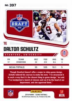 2018 Score - Red #397 Dalton Schultz Back