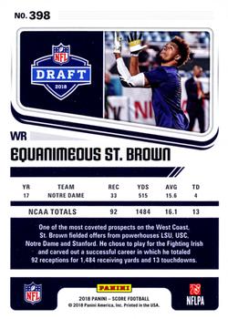 2018 Score - Red #398 Equanimeous St. Brown Back