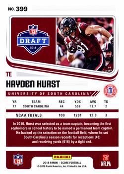 2018 Score - Red #399 Hayden Hurst Back