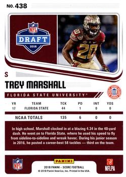 2018 Score - Rookie Autographs #438 Trey Marshall Back