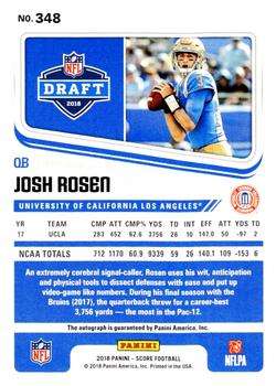 2018 Score - Rookie Autographs Artist's Proof #348 Josh Rosen Back