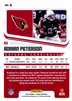 2018 Score - Scorecard #4 Adrian Peterson Back