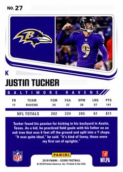 2018 Score - Scorecard #27 Justin Tucker Back