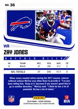 2018 Score - Scorecard #36 Zay Jones Back