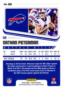 2018 Score - Scorecard #40 Nathan Peterman Back