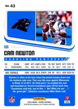 2018 Score - Scorecard #43 Cam Newton Back