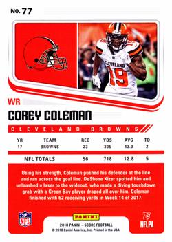 2018 Score - Scorecard #77 Corey Coleman Back
