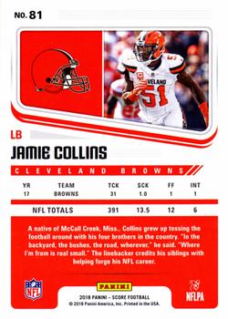 2018 Score - Scorecard #81 Jamie Collins Back