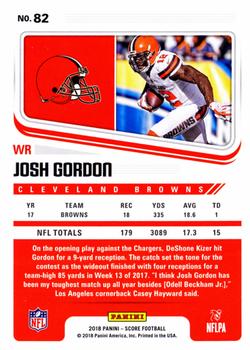 2018 Score - Scorecard #82 Josh Gordon Back
