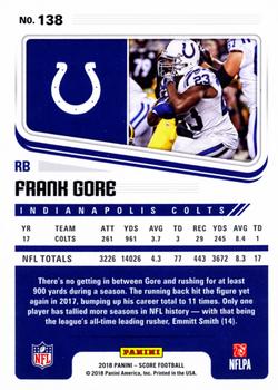 2018 Score - Scorecard #138 Frank Gore Back