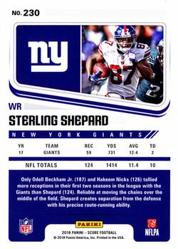 2018 Score - Scorecard #230 Sterling Shepard Back
