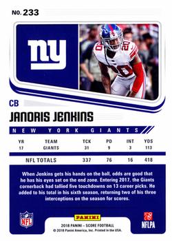 2018 Score - Scorecard #233 Janoris Jenkins Back