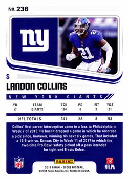 2018 Score - Scorecard #236 Landon Collins Back