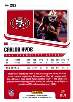 2018 Score - Scorecard #282 Carlos Hyde Back