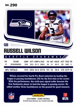 2018 Score - Scorecard #290 Russell Wilson Back