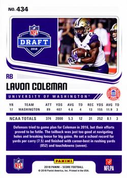 2018 Score - Scorecard #434 Lavon Coleman Back
