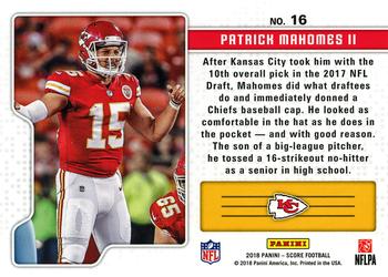 2018 Score - Signal Callers Red #16 Patrick Mahomes II Back