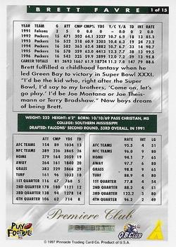 1997 Score Green Bay Packers - Premiere Club #1 Brett Favre Back