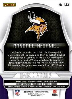 2018 Panini Certified #123 Randall McDaniel Back