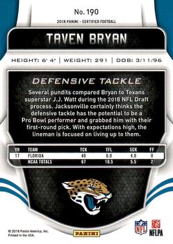 2018 Panini Certified #190 Taven Bryan Back