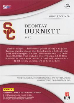 2018 Panini Immaculate Collection Collegiate #127 Deontay Burnett Back