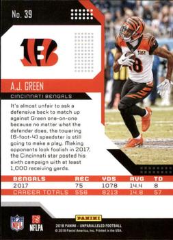 2018 Panini Unparalleled #39 A.J. Green Back