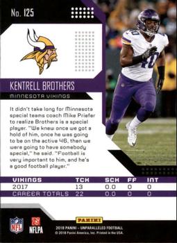 2018 Panini Unparalleled #125 Kentrell Brothers Back
