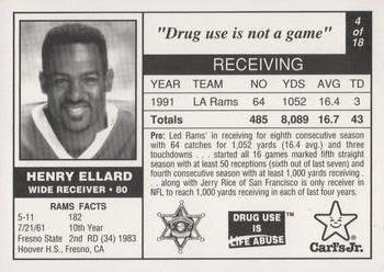 1992 Carl's Jr. Los Angeles Rams Police #4 Henry Ellard Back
