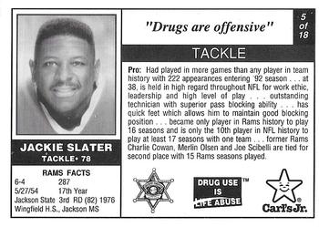 1992 Carl's Jr. Los Angeles Rams Police #5 Jackie Slater Back
