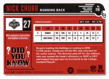 2018 Panini Classics - Premium Edition Red Back #216 Nick Chubb Back