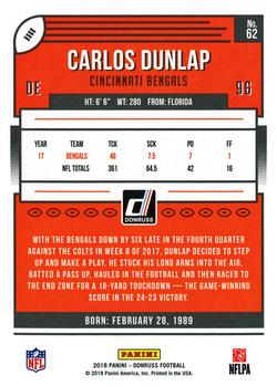 2018 Donruss #62 Carlos Dunlap Back