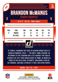 2018 Donruss #93 Brandon McManus Back