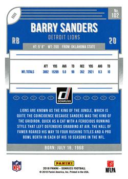 2018 Donruss #102 Barry Sanders Back