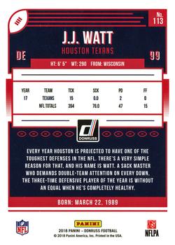 2018 Donruss #113 J.J. Watt Back