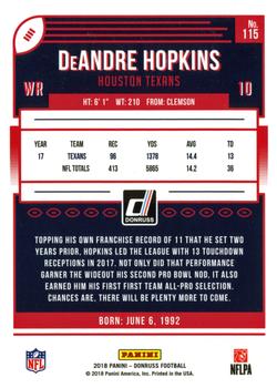 2018 Donruss #115 DeAndre Hopkins Back